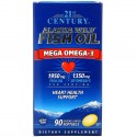 21st Century, 알래스카 자연산 피쉬 오일, 메가 오메가3, 1,950mg/1,350mg, 장용 코팅 소프트젤 90정