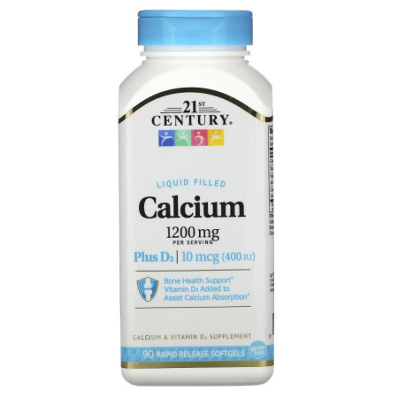 21st Century, 액상 함유 칼슘 플러스 D3, 600 mg, 속방성 소프트젤 90정