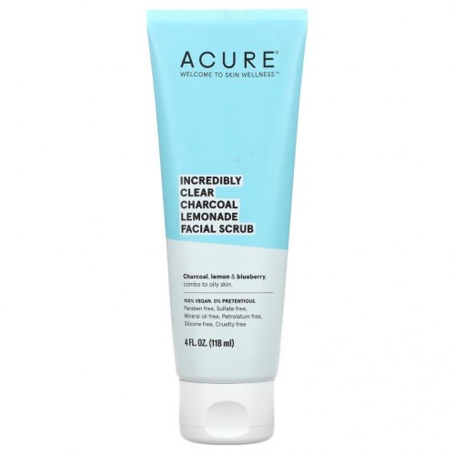 ACURE, 인크레더블리 클리어, 차콜 레모네이드 페이셜 스크럼, 118ml(4fl oz)