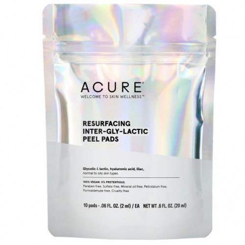 ACURE, Resurfacing Inter-Gly-Lactic Peel Pads, 10 Pads, .06 fl. oz (2 ml) Each