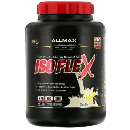 ALLMAX, 아이소플렉스, 100% 울트라-퓨어 유장 분리 단백질 (WPI 이온 - 하전 입자 여과), 바닐라, 5 lbs (2.27 kg)