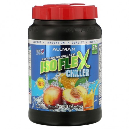 ALLMAX, 이소플렉스 칠러, 100% 초순수 분리 유청 단백질 (WPI 이온 대전 입자 여과), 감귤 복숭아 맛, 2 lbs (907 g)
