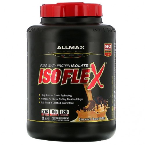 ALLMAX, 아이소플렉스, 100% 울트라 퓨어 분리 유청 단백질(WPI 이온 충전 입자 여과), 초콜릿 땅콩버터, 5 lbs (2.27 kg)