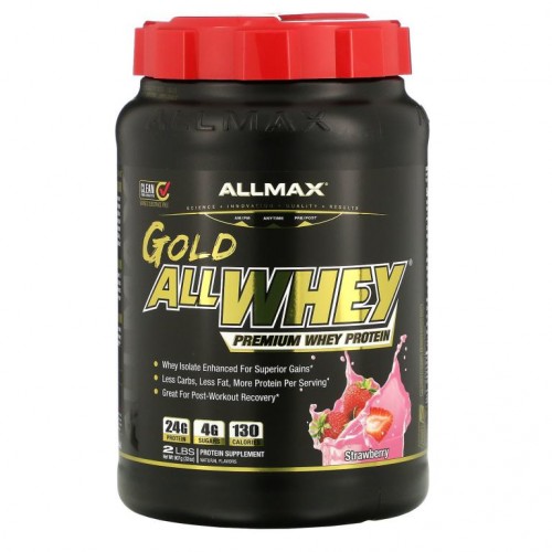 ALLMAX, AllWhey Gold, 100% 프리미엄 유청 단백질, 딸기 맛, 907g(2lbs)
