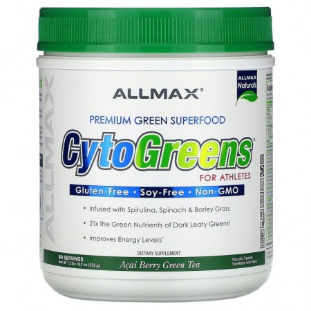 ALLMAX, CytoGreens, Premium Green Superfood for Athletes, Acai Berry Green Tea, 1.2 lbs (535 g)