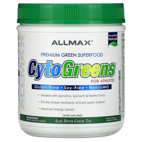 ALLMAX, CytoGreens, Premium Green Superfood for Athletes, Acai Berry Green Tea, 1.2 lbs (535 g)