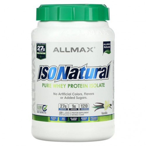 ALLMAX, IsoNatural, 100% 울트라-퓨어 유청 분리 단백질, 바닐라, 2 lbs (907 g)
