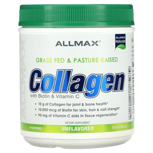 ALLMAX, 목초 방목 사육 콜라겐 바이오틴 10,000mcg + 비타민 C 90mg 함유, 440g(15.5oz)