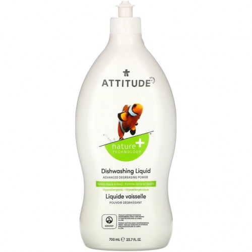 ATTITUDE, 액상 주방세제, 그린 애플 & 바질, 700ml(23.7fl oz)