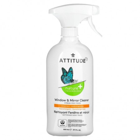ATTITUDE, 유리창 및 거울 클리너, 시트러스 제스트, 800ml(27.1fl oz)