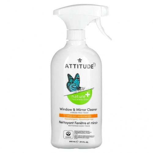 ATTITUDE, 유리창 및 거울 클리너, 시트러스 제스트, 800ml(27.1fl oz)