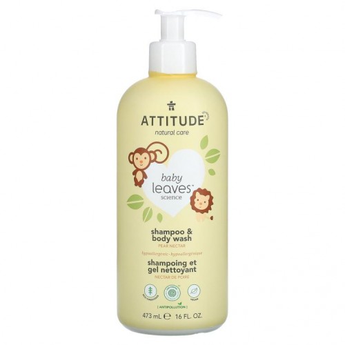 ATTITUDE, Baby Leaves Science, 2-In-1 천연 샴푸 및 바디 워시, 배즙, 473ml(16fl oz)