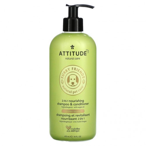 ATTITUDE, Furry Friends Natural Pet Care, 2-IN-1 Nourishing Shampoo & Conditioner, Lavender, 16 fl oz (473 ml)