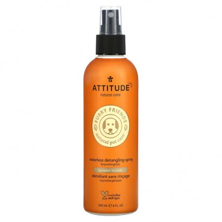 ATTITUDE, Furry Friends Natural Pet Care, Waterless Detangling Spray, Lavender, 8 fl oz (240 ml)