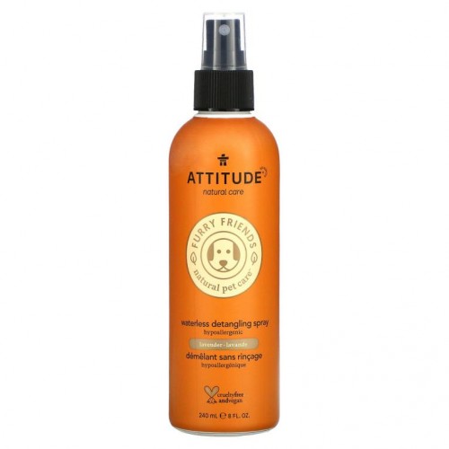 ATTITUDE, Furry Friends Natural Pet Care, Waterless Detangling Spray, Lavender, 8 fl oz (240 ml)