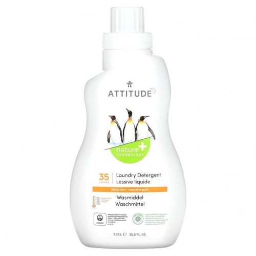 ATTITUDE, Laundry Detergent, 35 Loads, Citrus Zest, 35.5 fl oz (1.05 l)