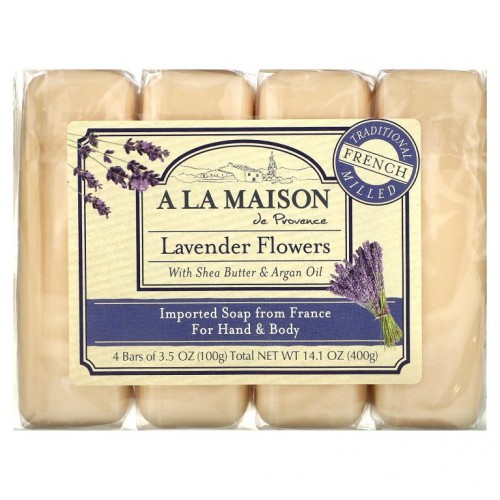 A La Maison de Provence, 핸드 및 바디 비누 바, 라벤더 꽃, 4개입, 각 100g(3.5oz)