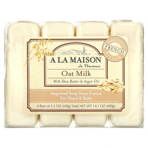 A La Maison de Provence, 핸드 & 바디 바 비누, 오트 밀크, 4개입, 개당 100g(3.5oz)