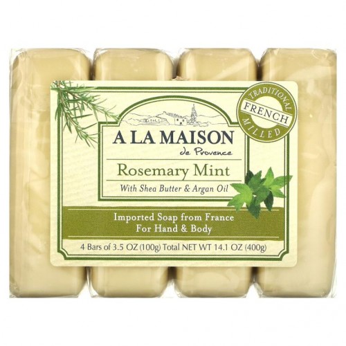A La Maison de Provence, 핸드 & 바디 바 비누, 로즈메리 민트, 4개입, 개당 100g(3.5oz)