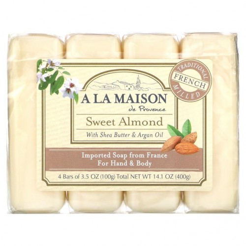 A La Maison de Provence, 핸드 & 바디 바 비누, 스위트 아몬드, 4개입, 각 3.5oz