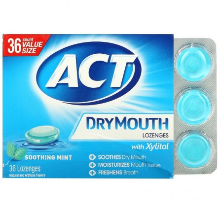 Act, 드라이 마우스 로렌지, 자일리톨 함유, 수딩 민트, 36정