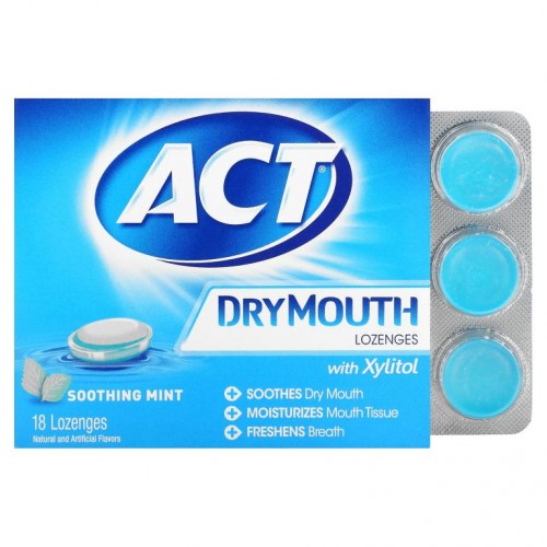 Act, Dry Mouth Lozenges, With Xylitol, Soothing Mint, 18 Lozenges