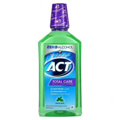 Act, Total Care Anticavity Fluoride Mouthwash, Alcohol Free, Fresh Mint, 33.8 fl oz (1 L)
