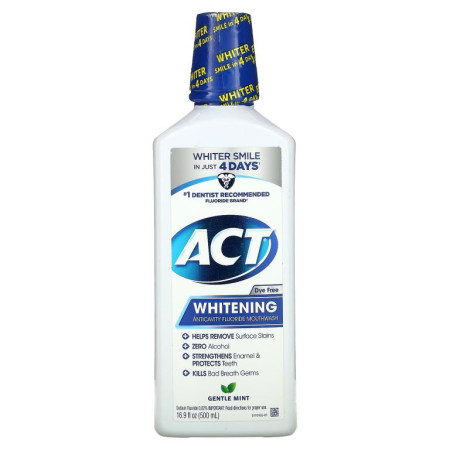 Act, Whitening Anticavity Fluoride Mouthwash, Alcohol Free, Gentle Mint, 16.9 fl oz (500 ml)