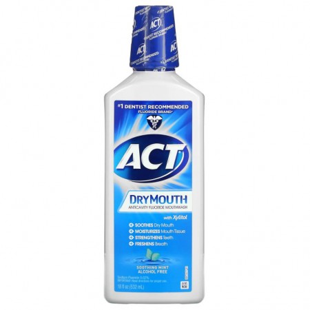Act, 충치 예방 불소 구강 청결제, 자일리톨을 함유 구강건조증용, 수딩 민트, 18fl oz(532ml)