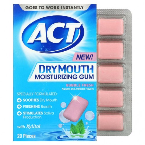 Act, 자일리톨 함유 건조 구강 수분 껌, 버블 프레시, 20개
