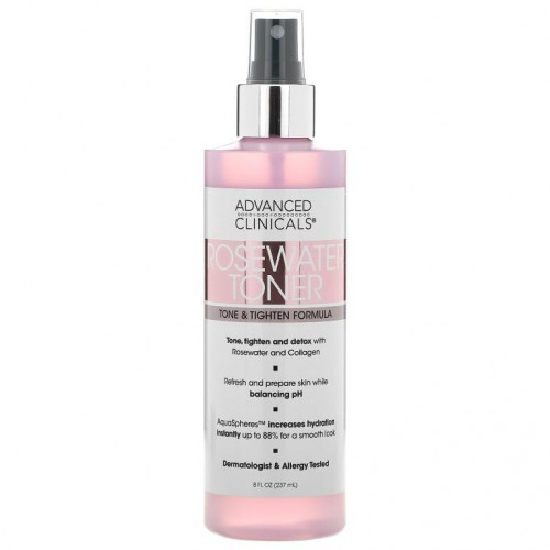 Advanced Clinicals, 로즈워터 토너, 토닝 & 타이트닝 포뮬러, 237ml(8fl oz)