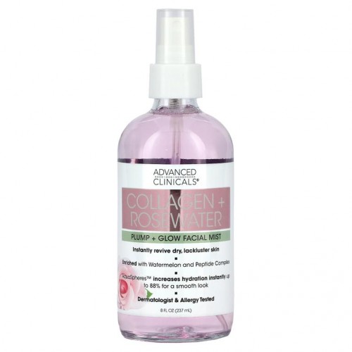 Advanced Clinicals, 콜라겐 플러스 로즈워터, 탄력 및 광채 페이셜 미스트, 237ml(8fl oz)