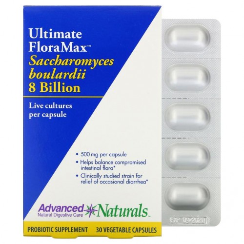 Advanced Naturals, Ultimate FloraMax, 사카로미세스 보울라디, 80억, 베지 캡슐 30정