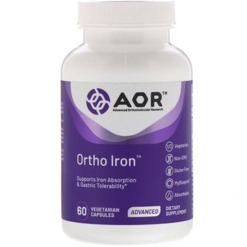Advanced Orthomolecular Research AOR, Ortho Iron, 식물성 캡슐 60정