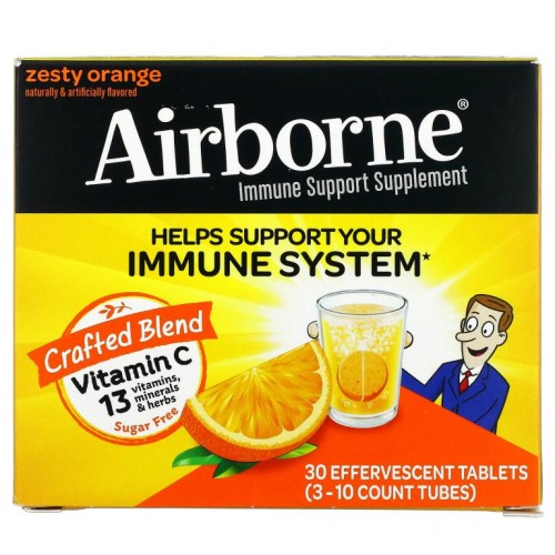AirBorne, 면역 강화 보충제, 제스티 오렌지, 튜브 3개, 각 발포정 10개입