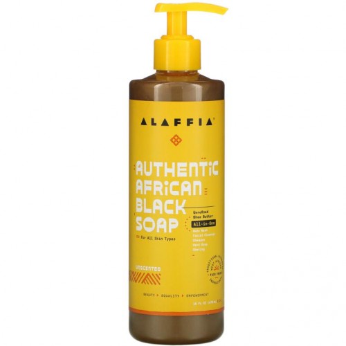 Alaffia, 정통 아프리카 블랙 비누, 무향, 476ml(16fl oz)