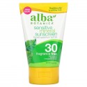 Alba Botanica, 미네랄 자외선 차단제, 민감성, 무향, SPF 30, 4온스 (113그램)