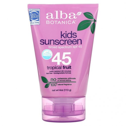 Alba Botanica, 키즈 선스크린, 열대의 과일, SPF 45, 4 oz (113 g)