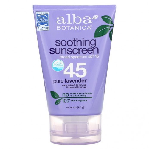Alba Botanica, 수딩 선크림, SPF 45, 퓨어 라벤더, 113 g(4 oz)