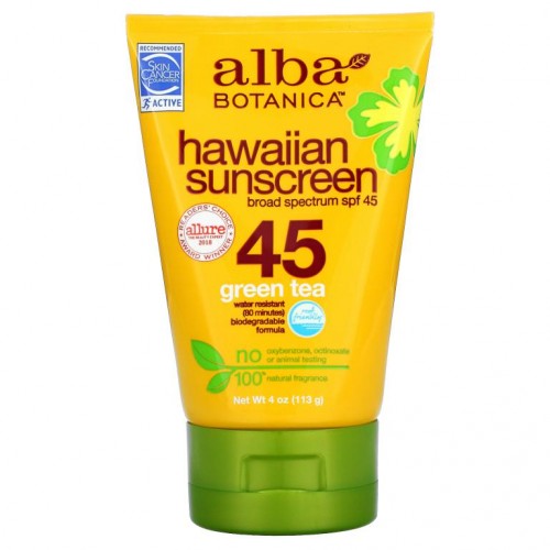 Alba Botanica, 천연 하와이 자외선 차단제, SPF 45, 113g(4oz)