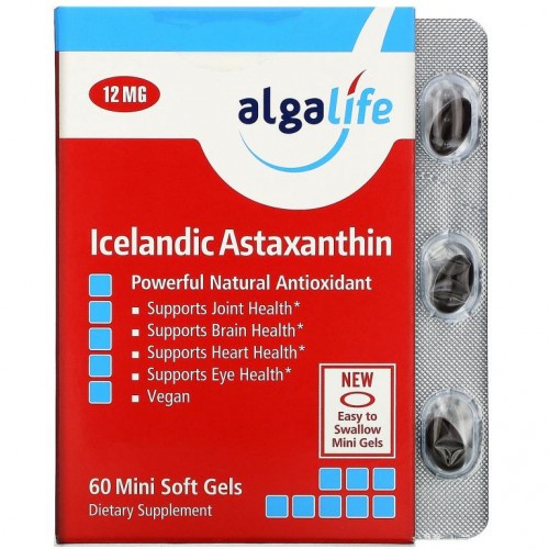 Algalife, 아이슬랜드 아스타잔틴, 12mg, 미니 소프트젤 60정