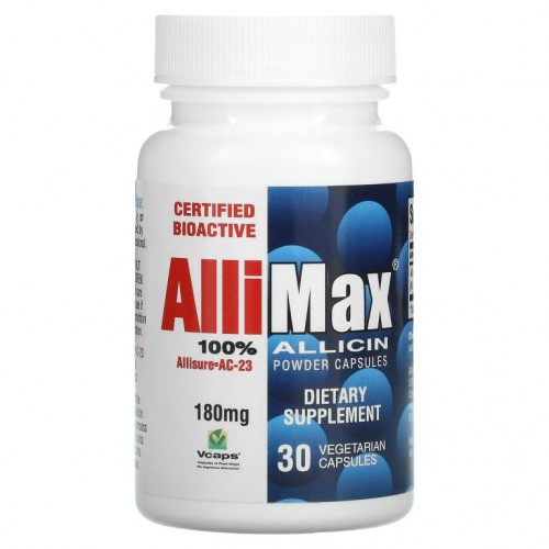 Allimax, 100% 알리신 파우더 캡슐, 180mg, 베지 캡슐 30정