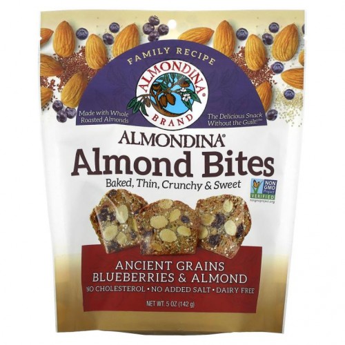 Almondina, 아몬드 바이츠, 고대의 곡물 블루베리 & 아몬드, 142g(5oz)