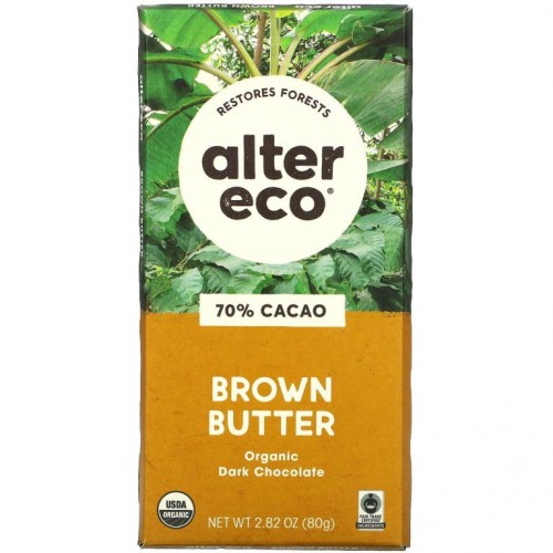 Alter Eco, 유기농 다크 초콜릿, 브라운 버터, 카카오 70%, 80g(2.82oz)
