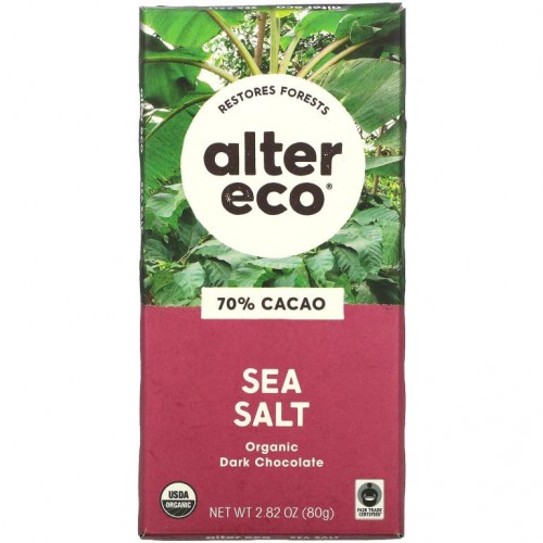Alter Eco, 유기농 다크 초콜릿 바, 바다 소금, 카카오 70%, 80g (2.82oz)