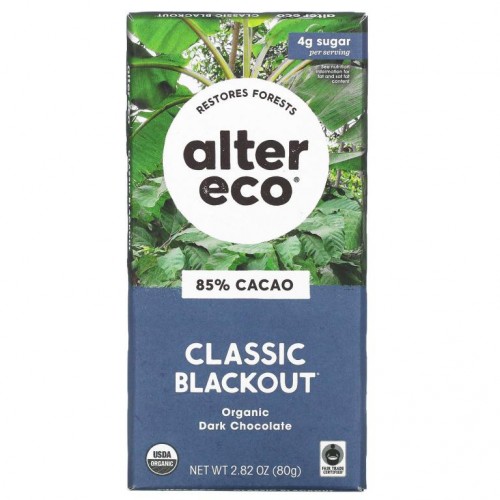 Alter Eco, 유기농 다크 초콜릿 바, 클래식 블랙아웃, 카카오 85%, 80g (2.82oz)