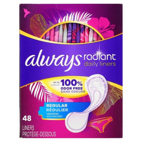 Always, 라디언트 팬티 라이너, 레귤러, 무향, 48 개입