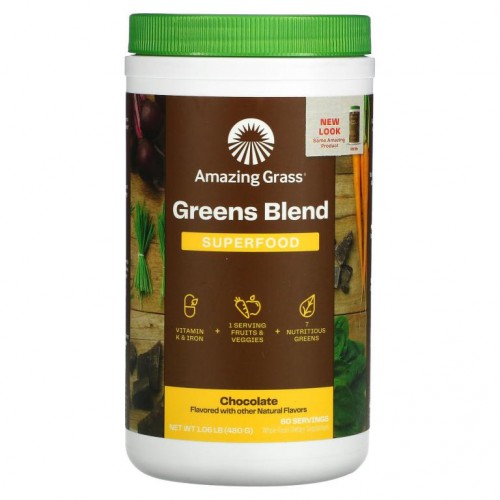 Amazing Grass, 그린 슈퍼푸드, 초콜렛 , 카카오 혼합, 17 oz (480 g)