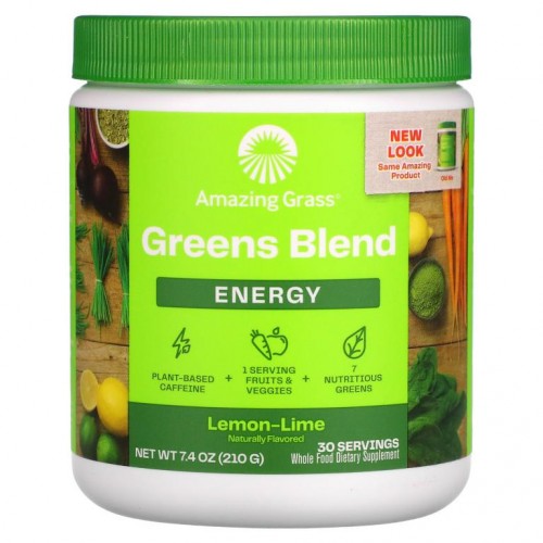 Amazing Grass, 녹색 채소 혼합물, 에너지, 레몬 라임, 210g(7.4oz)