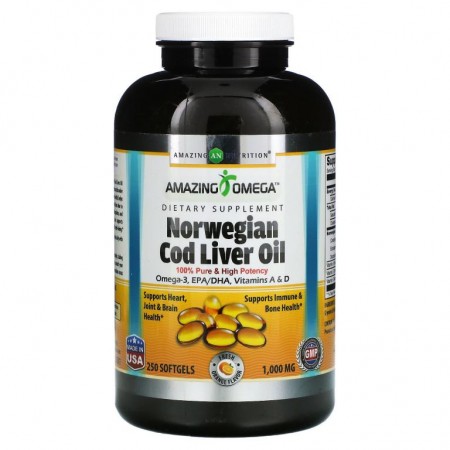 Amazing Nutrition, 노르웨이산 대구 간유, 프레시 오렌지, 1,000mg, 소프트젤 250정